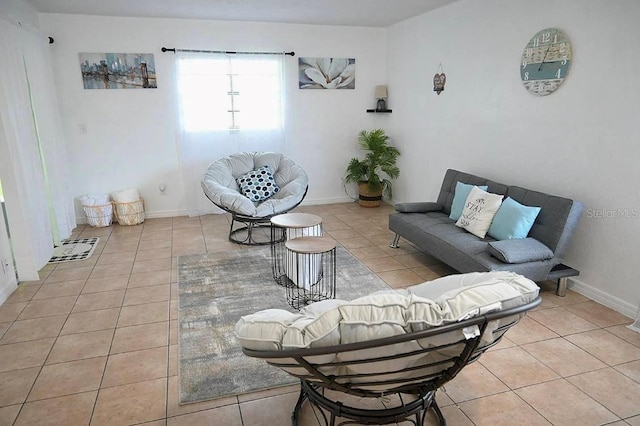 living room featuring light tile patterned flooring