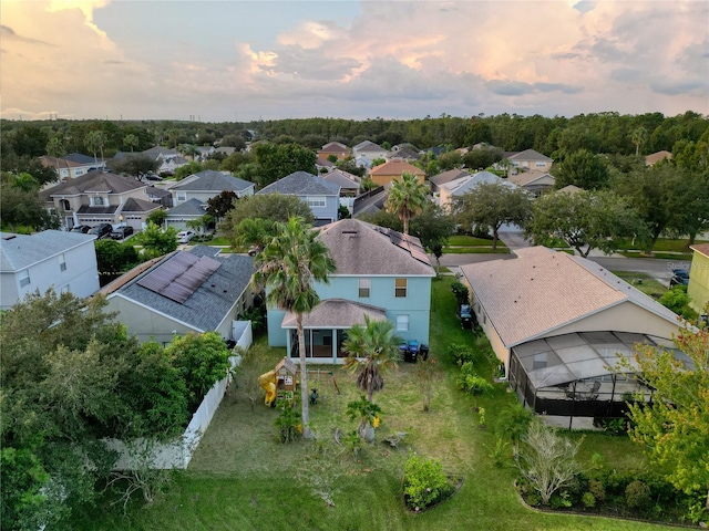 view of aerial view at dusk