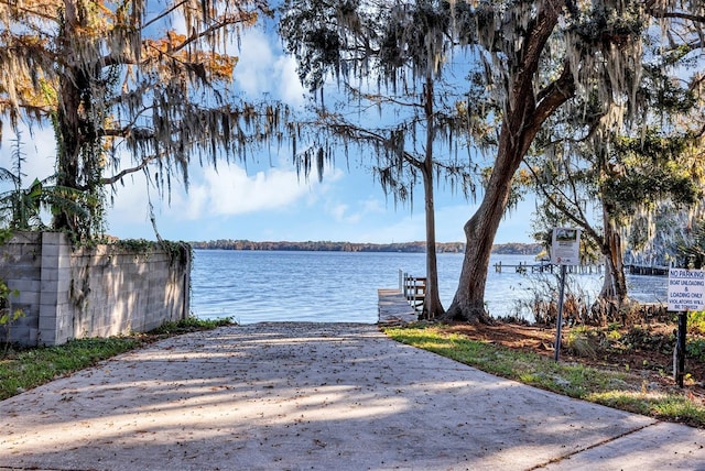 view of dock with a water view