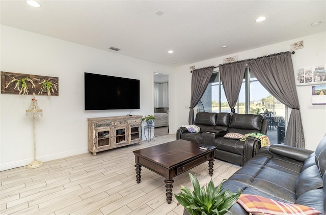 living room with light wood-type flooring