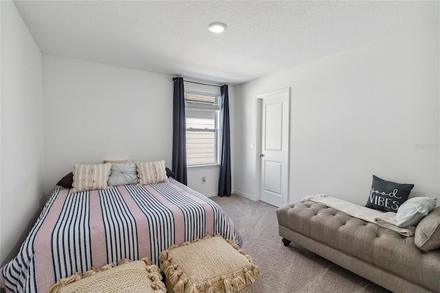 bedroom with carpet and a textured ceiling