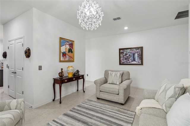 living room with a chandelier