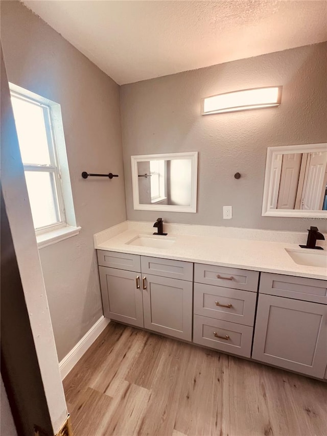 bathroom featuring vanity and hardwood / wood-style floors