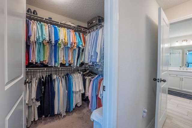 spacious closet featuring light wood-type flooring and sink