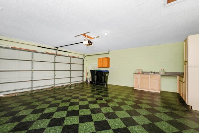 garage featuring a garage door opener and sink