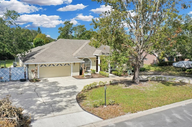 view of front of property featuring a garage and a front yard