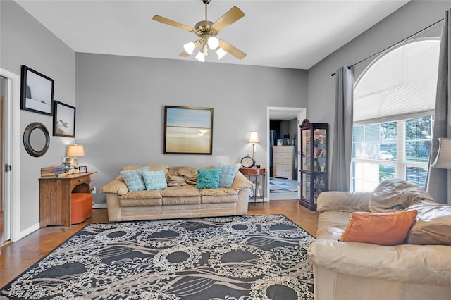 living room with ceiling fan