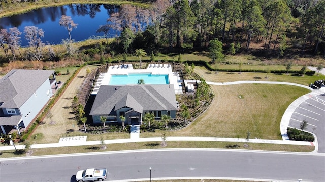 aerial view with a water view