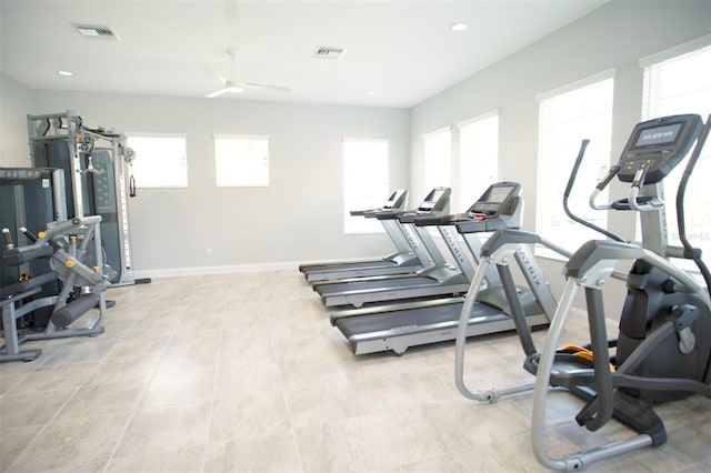 gym with ceiling fan