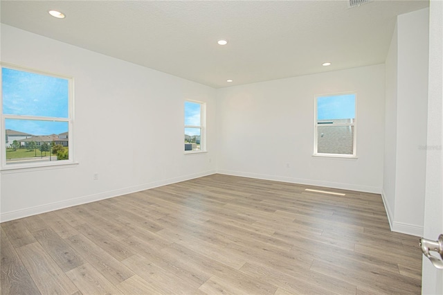 empty room with light hardwood / wood-style flooring and a wealth of natural light