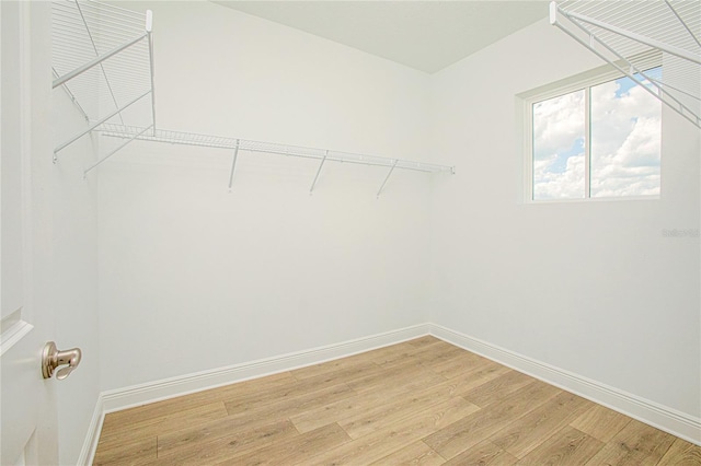 walk in closet with hardwood / wood-style flooring