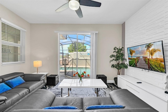 living room with ceiling fan