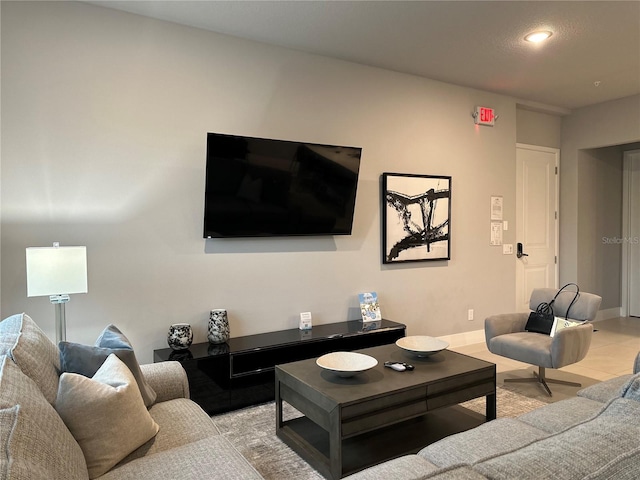 living room featuring light tile patterned floors