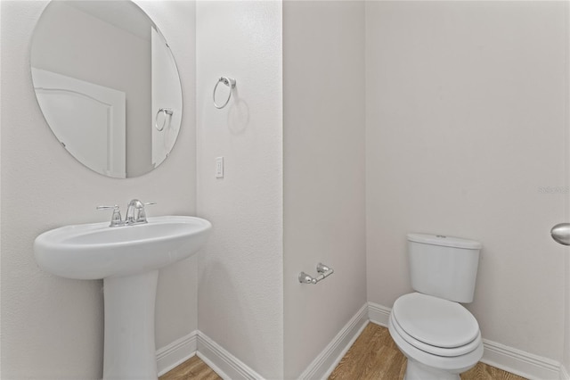 bathroom with wood-type flooring and toilet