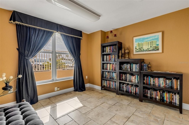 living area with baseboards