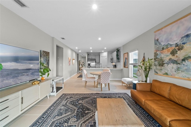 tiled living room with sink