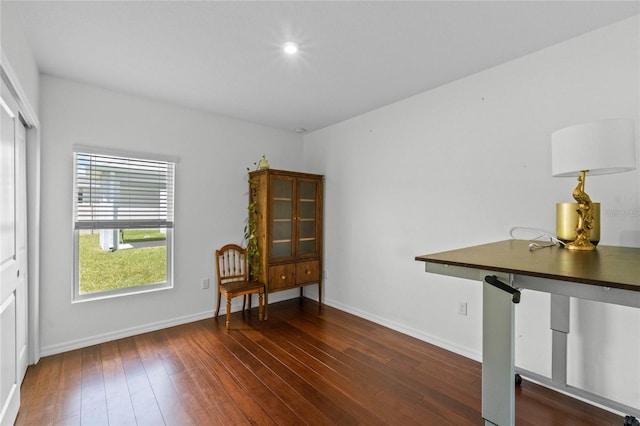 sitting room with dark hardwood / wood-style flooring