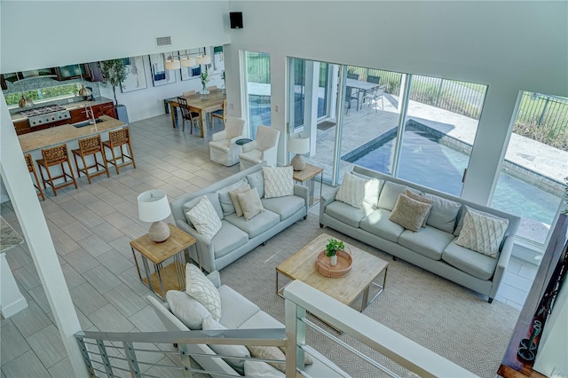 living room featuring light colored carpet