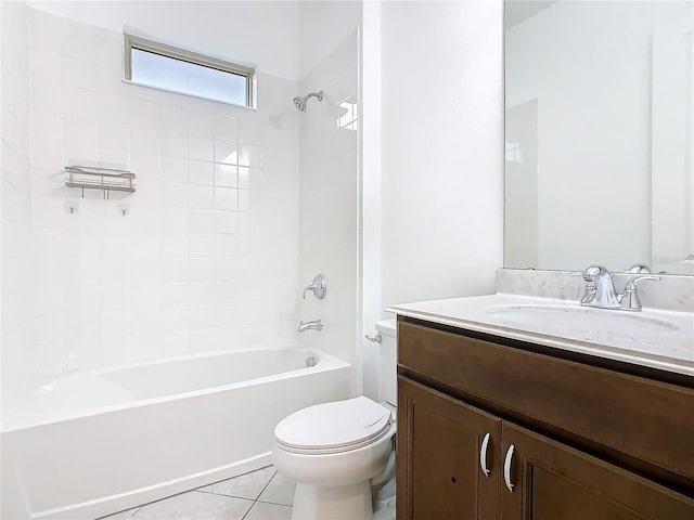 bathroom featuring vanity, shower / tub combination, toilet, and tile patterned floors