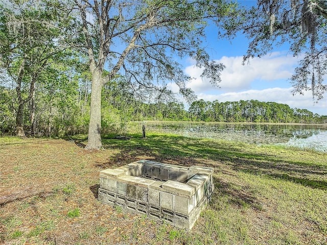 view of yard with a water view