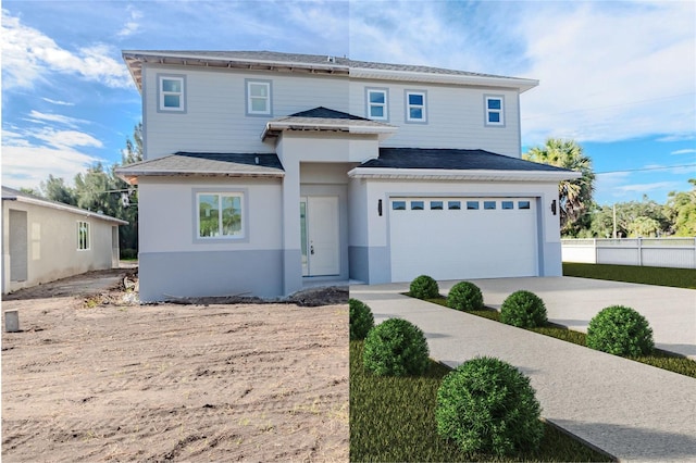 front of property with a garage