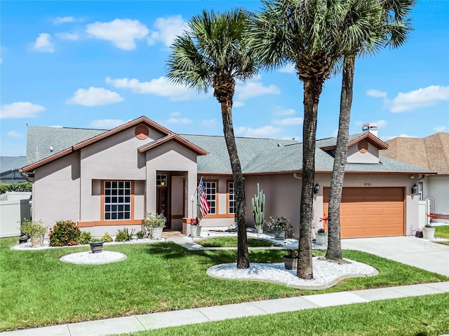 view of front of house featuring a garage and a front lawn