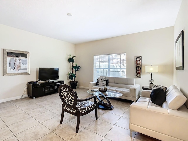 living room with light tile patterned floors