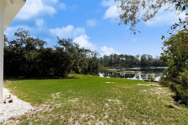 view of yard with a water view