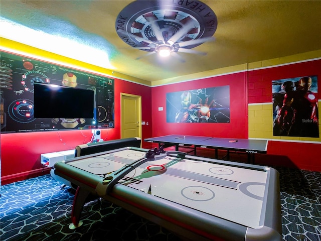 game room with ceiling fan