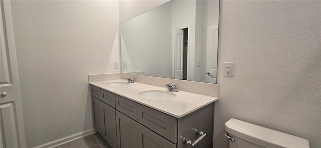 bathroom with vanity, tile patterned flooring, and toilet