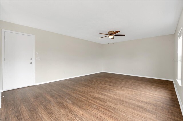 unfurnished room featuring hardwood / wood-style flooring and ceiling fan