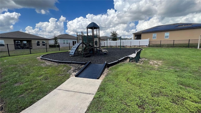 view of jungle gym featuring a yard