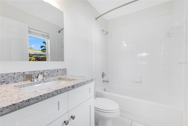 full bathroom featuring tile patterned flooring, vanity, toilet, and tub / shower combination