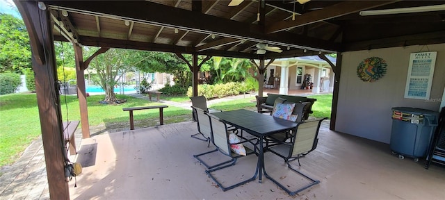 view of patio / terrace with a gazebo and ceiling fan