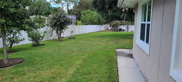 view of yard with a fenced backyard