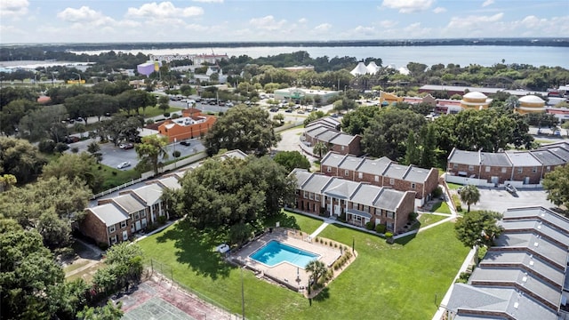 aerial view with a water view