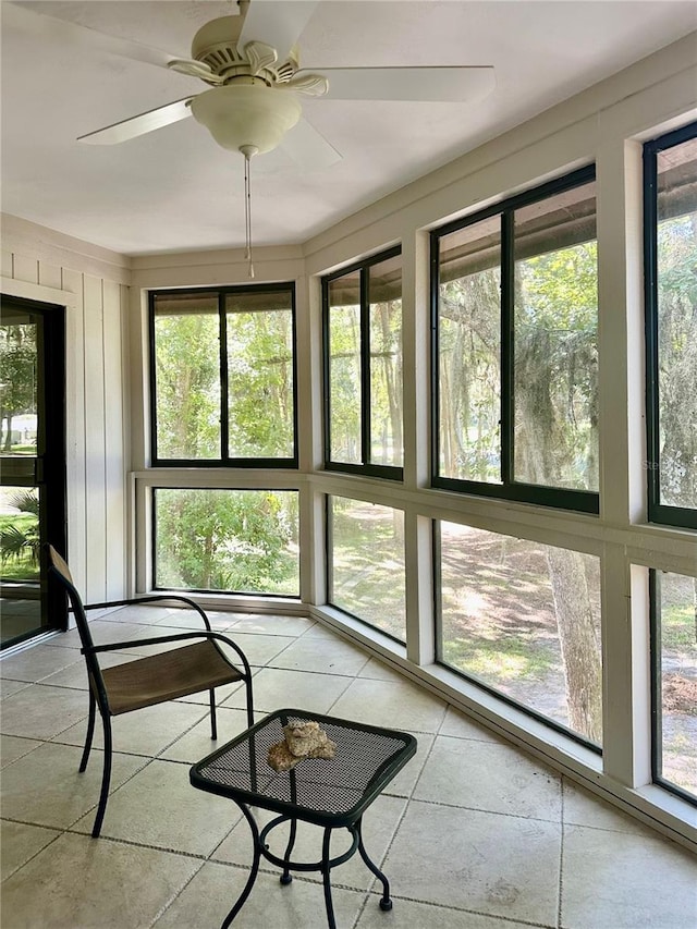 sunroom featuring a wealth of natural light and ceiling fan