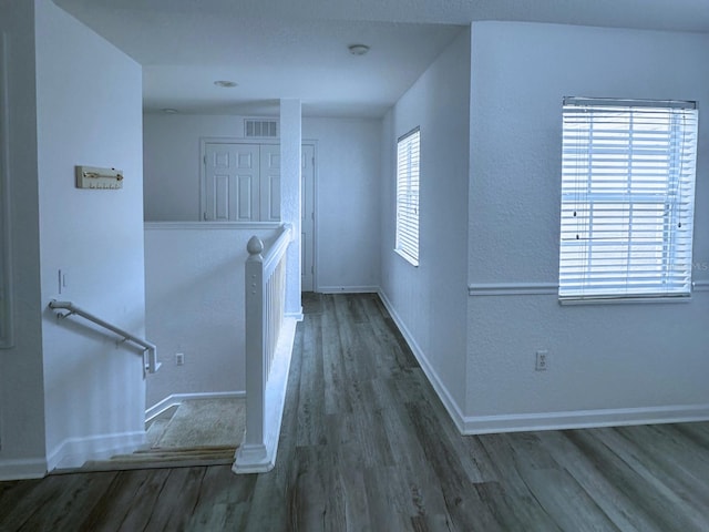 corridor featuring dark hardwood / wood-style floors