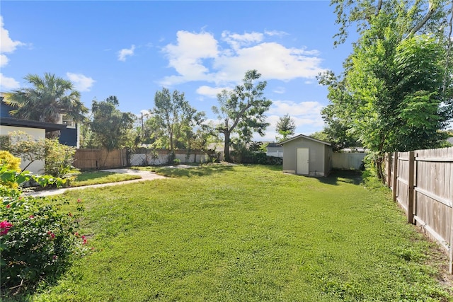 view of yard with a storage shed