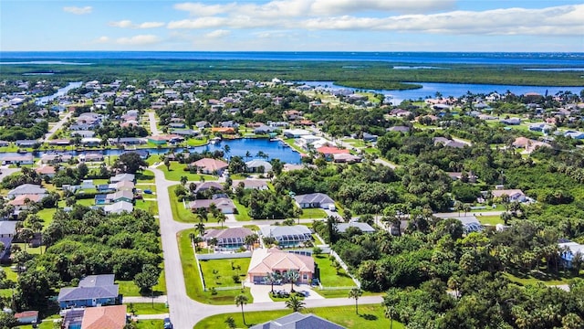 aerial view featuring a water view