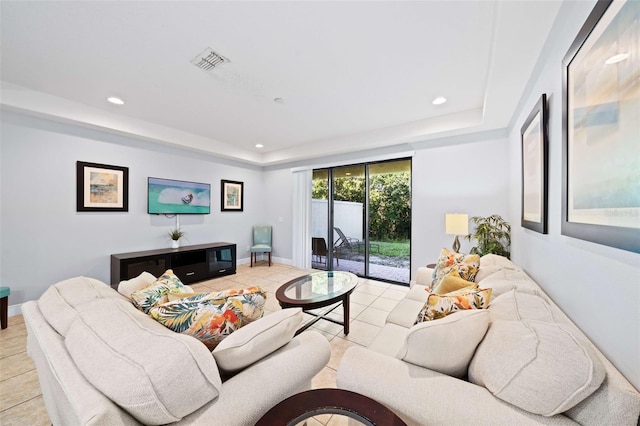 living room featuring light tile patterned floors