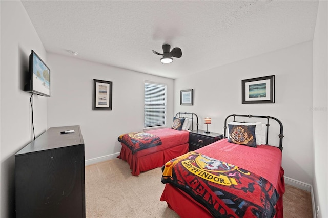 8091 Brooksville Dr, Davenport, FL 33896 - bedroom with light carpet, baseboards, a textured ceiling, and a ceiling fan