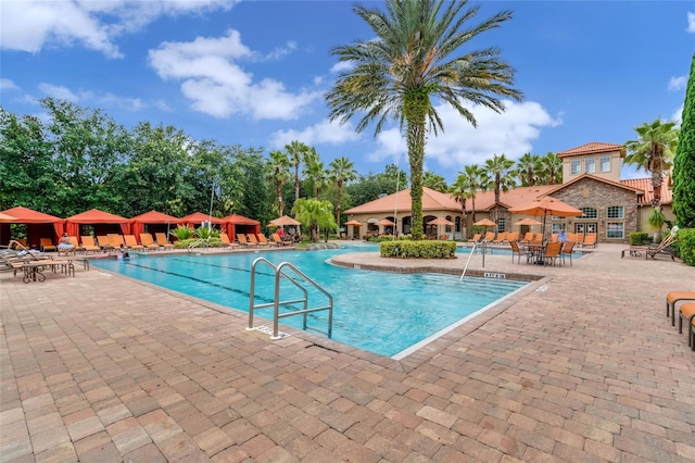 view of swimming pool with a patio area