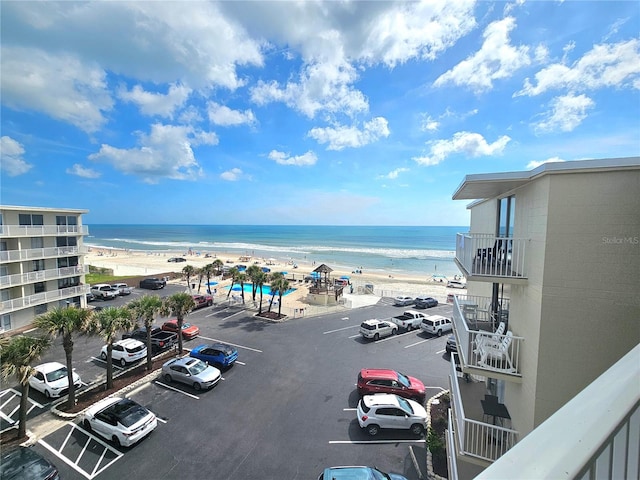 view of water feature with a beach view