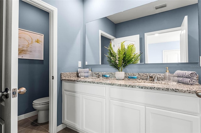 bathroom featuring tile patterned floors, vanity, and toilet