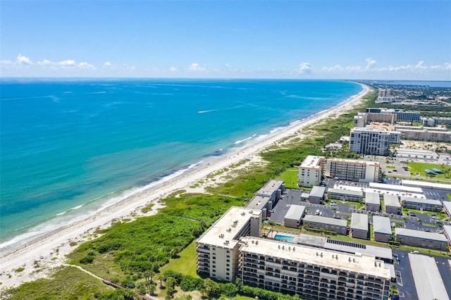 aerial view featuring a beach view and a water view