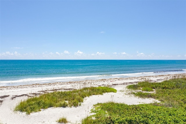 view of water feature with a beach view