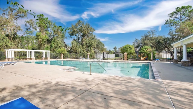 view of swimming pool with a patio area