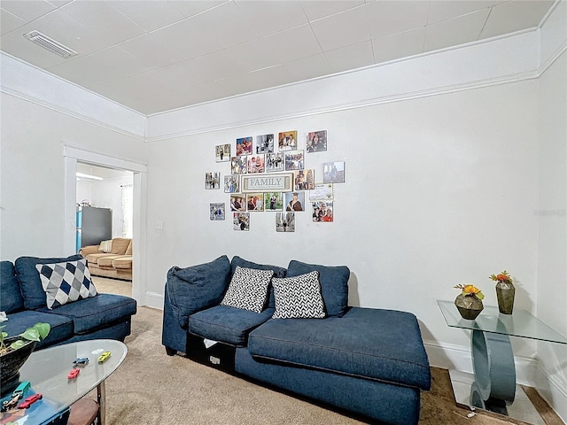 living room featuring carpet floors