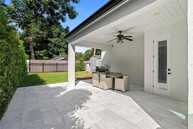 view of patio / terrace featuring area for grilling and ceiling fan